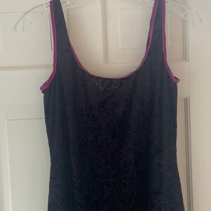 LAUNDRY BURNOUT VELVET MAXI DRESS PURPLE VELVET PINK TRIM, ROSE DESIGN MEDIUM